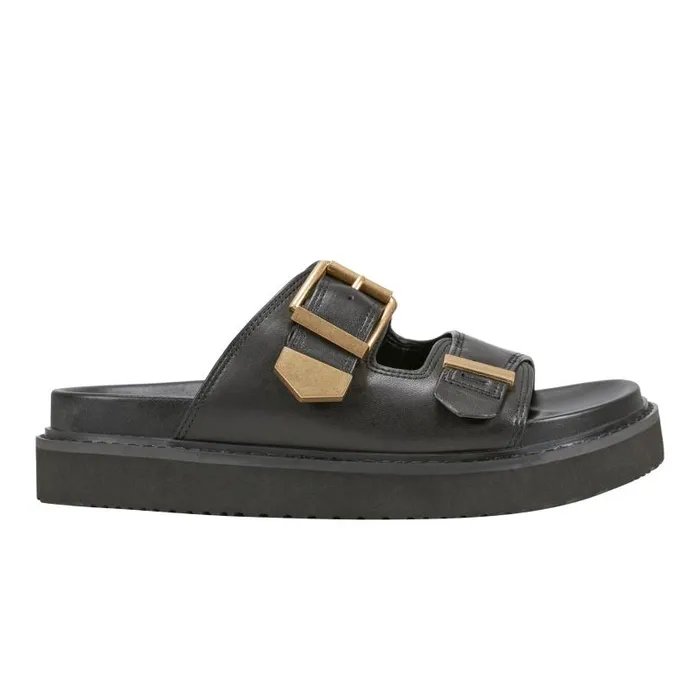 Women Marc Fisher Sandals Amirra Buckle Slide Sandal Black Leather