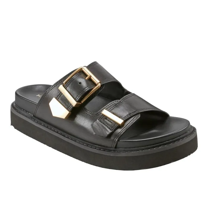 Women Marc Fisher Sandals Amirra Buckle Slide Sandal Black Leather