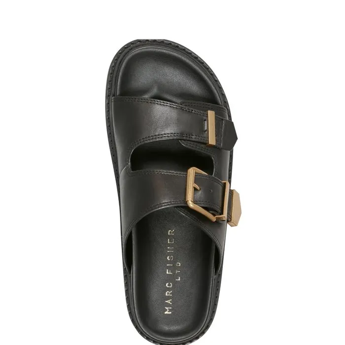 Women Marc Fisher Sandals Amirra Buckle Slide Sandal Black Leather