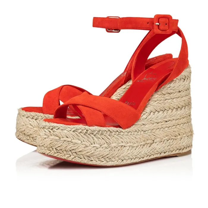 Women Mariza Zeppa 130 Mm Espadrilles 8211 Veau Velours 8211 Ole Red Christian Louboutin Sandals and Slides Women Mariza Zeppa 130 Mm Espadrilles 8211 Veau Velours 8211 Ole Red Christian Louboutin Sandals and Slides