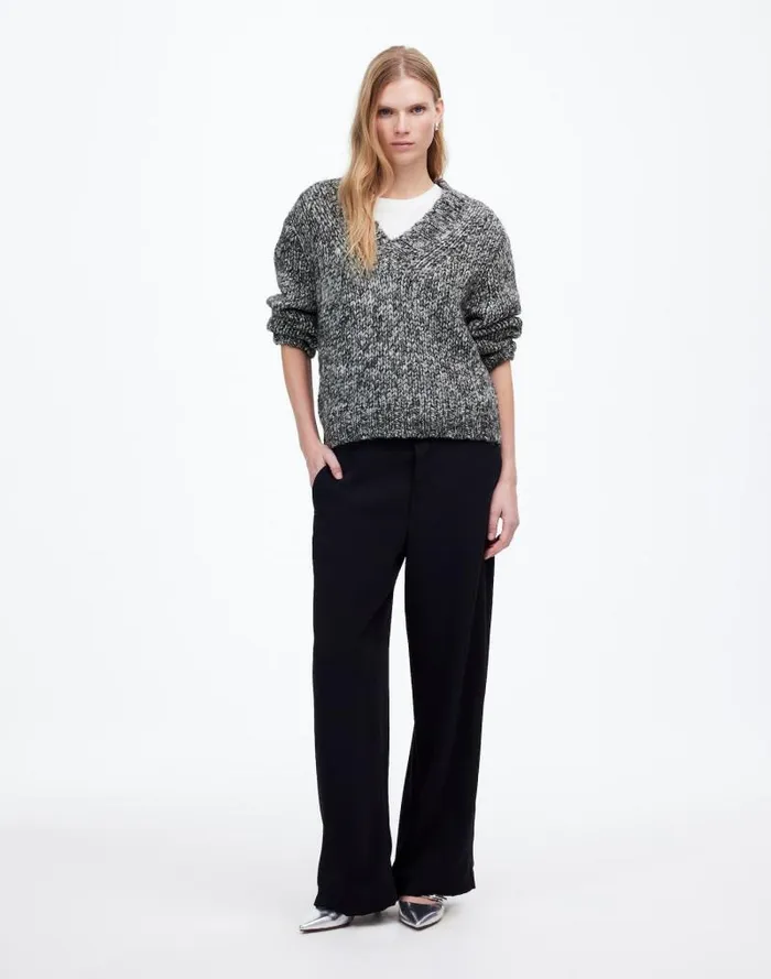 Women Marled Chunky VNeck Sweater Cookies And Cream Madewell Sweaters