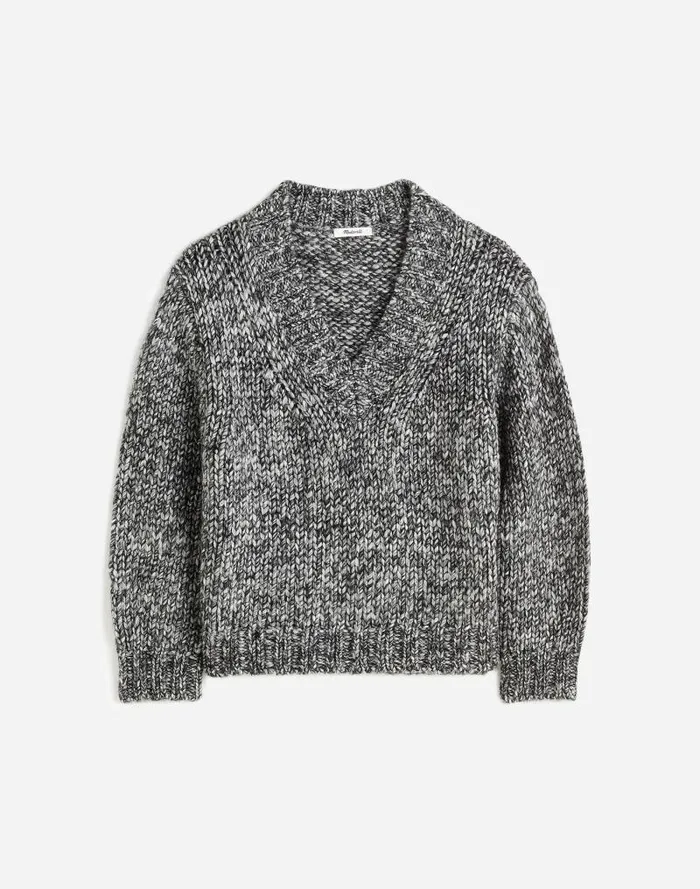 Women Marled Chunky VNeck Sweater Cookies And Cream Madewell Sweaters