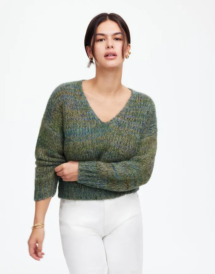 Women Marled VNeck Sweater Mossy Umber Marl Madewell Sweaters