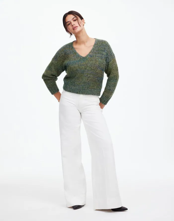 Women Marled VNeck Sweater Mossy Umber Marl Madewell Sweaters
