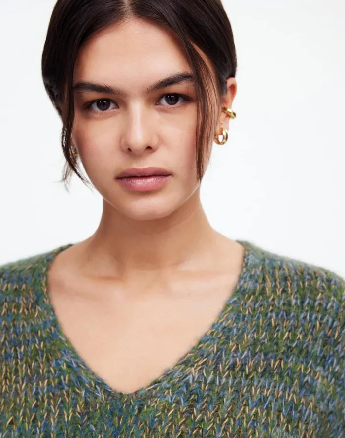 Women Marled VNeck Sweater Mossy Umber Marl Madewell Sweaters