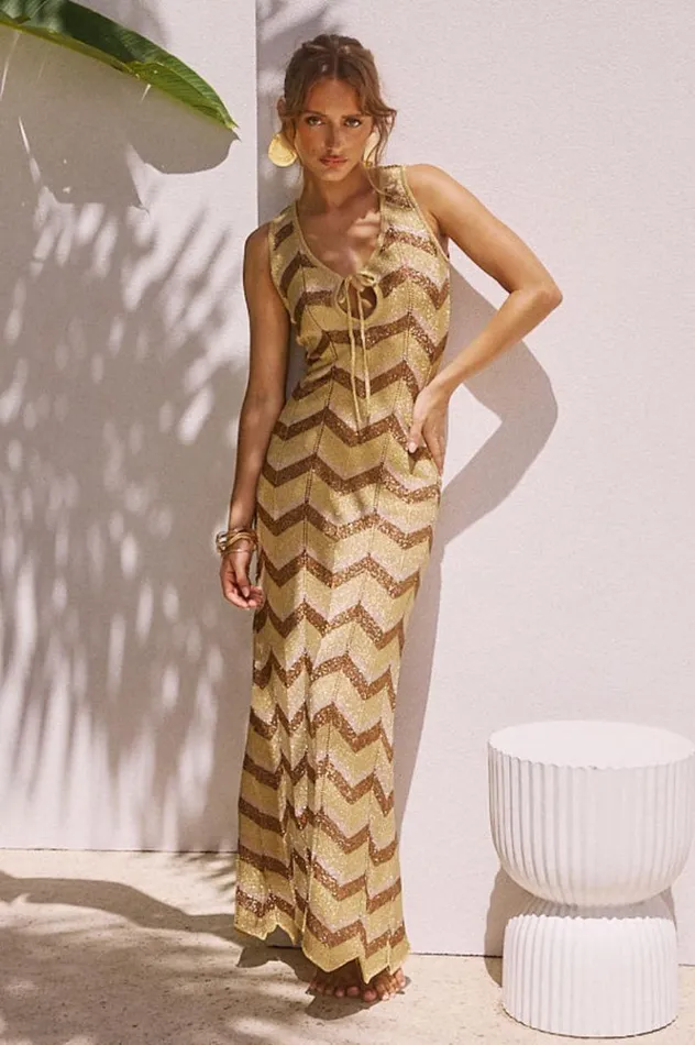 Women Maxi Dresses Runaway The Label ARIA MAXI DRESS Gold Multi