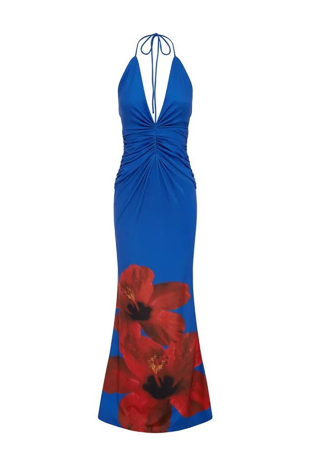Women Maxi Dresses Runaway The Label PRIMROSE MAXI DRESS Blue Hibiscus