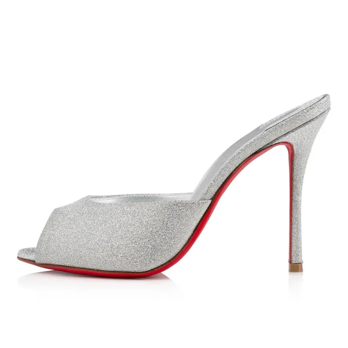 Women Me Dolly 100 Mm Mules 8211 Glittered Calf Leather 8211 Silver Silver Christian Louboutin Mules