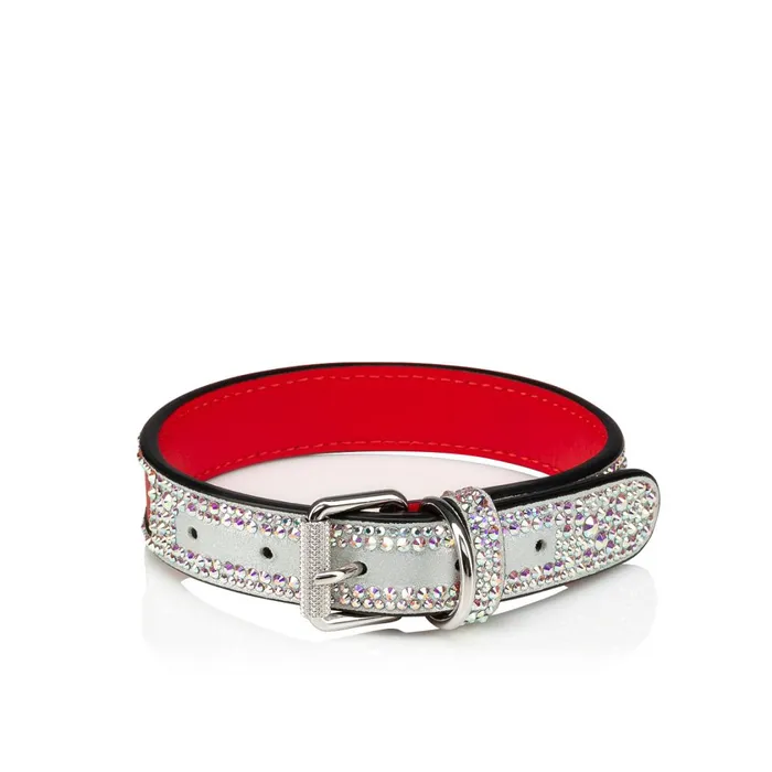 WomenMen Loubicollar S Pet Collar 8211 Metallic Suede Strass And Rubber 8211 Silver Silver Christian Louboutin Pet Accessories WomenMen Loubicollar S Pet Collar 8211 Metallic Suede Strass And Rubber 8211 Silver Silver Christian Louboutin Pet Accessories