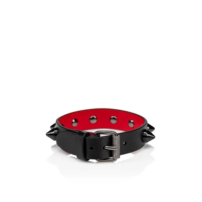 WomenMen Loubilink Bracelet 8211 Calf Leather And Spikes 8211 Black Black Christian Louboutin Bracelets