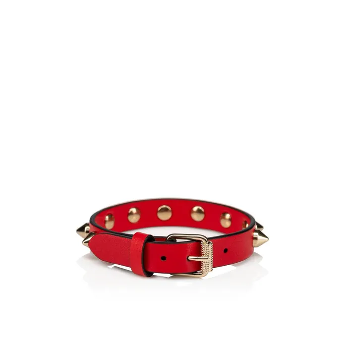 WomenMen Loubilink Bracelet 8211 Calf Leather And Spikes 8211 Loubi Red Christian Louboutin Bracelets