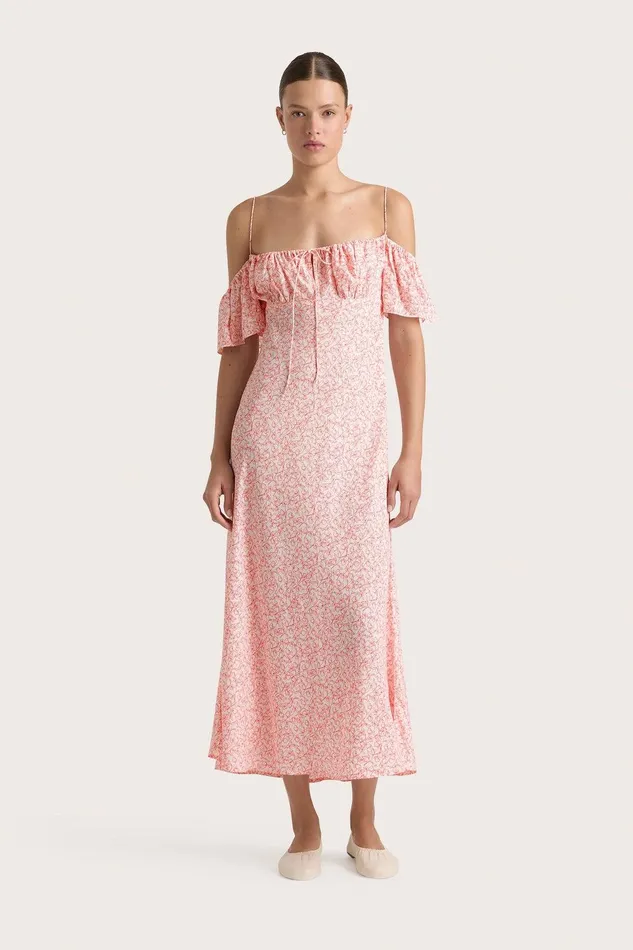 Women Menton Midi Dress Calla Vermillion Faithfull The Brand Dresses