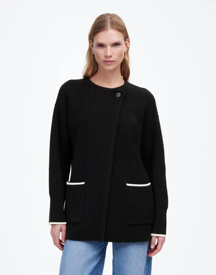Women Merino WoolBlend Scarf Sweater Jacket Black Combo Madewell Sweaters