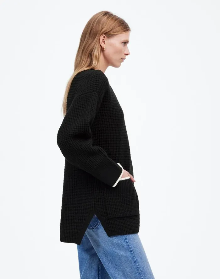 Women Merino WoolBlend Scarf Sweater Jacket Black Combo Madewell Sweaters