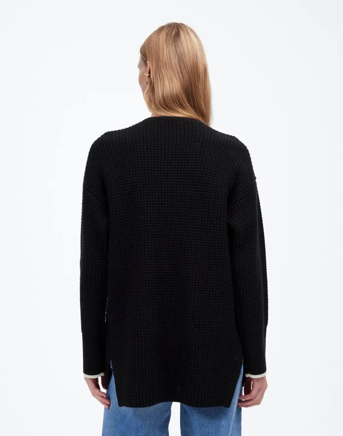 Women Merino WoolBlend Scarf Sweater Jacket Black Combo Madewell Sweaters