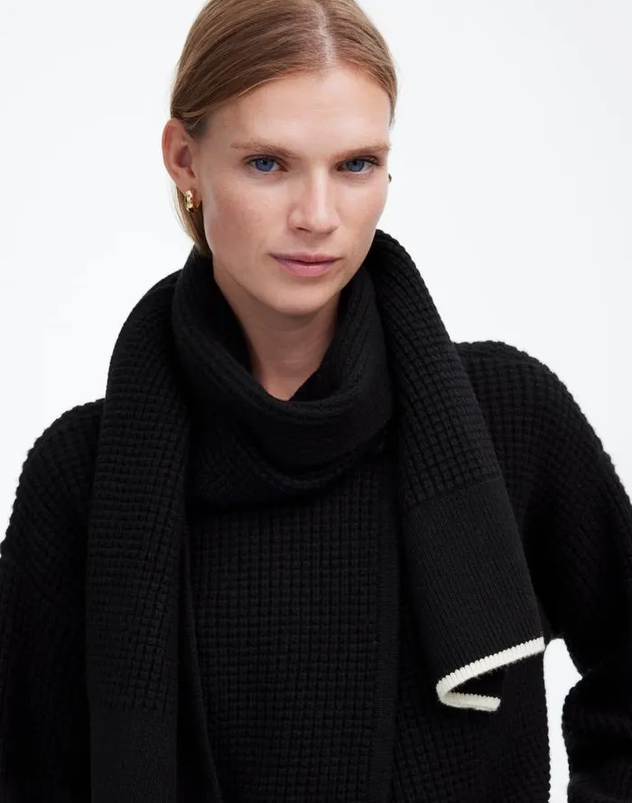Women Merino WoolBlend Scarf Sweater Jacket Black Combo Madewell Sweaters