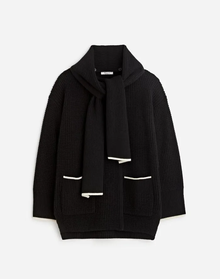 Women Merino WoolBlend Scarf Sweater Jacket Black Combo Madewell Sweaters