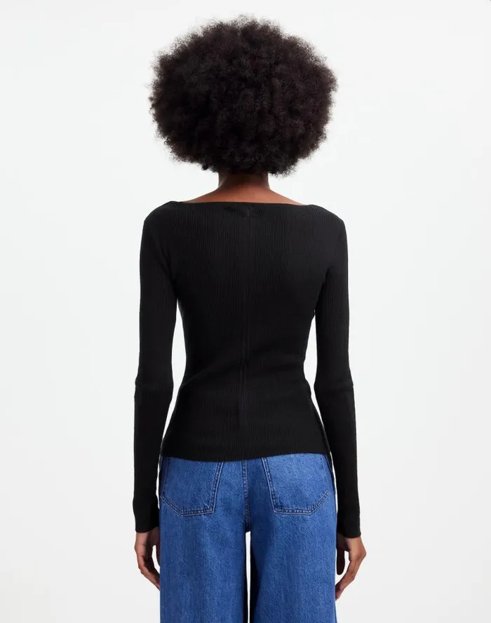 Women Merino WoolSilk Blend Scoopneck Sweater True Black Madewell Sweaters