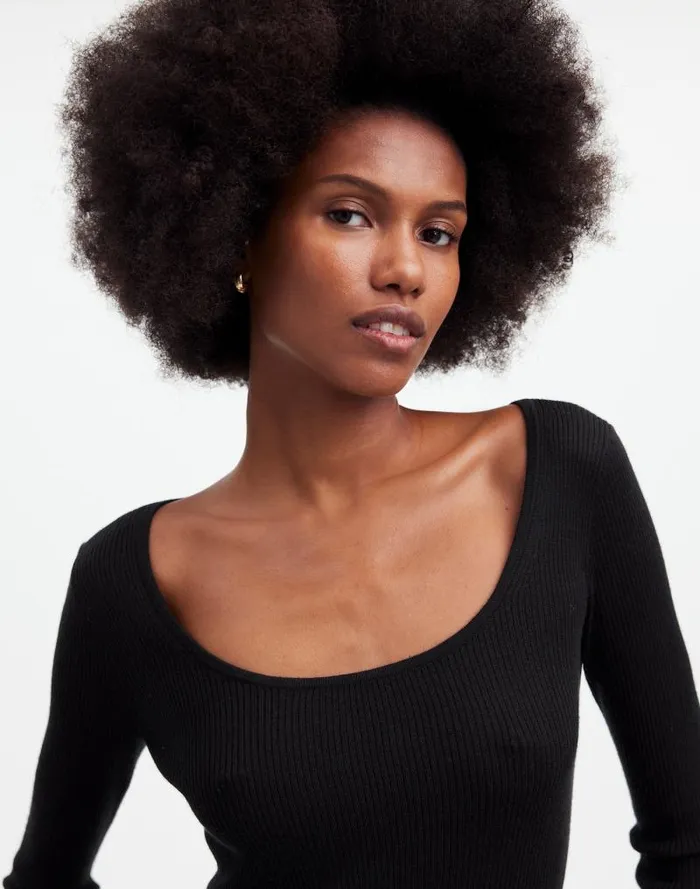 Women Merino WoolSilk Blend Scoopneck Sweater True Black Madewell Sweaters
