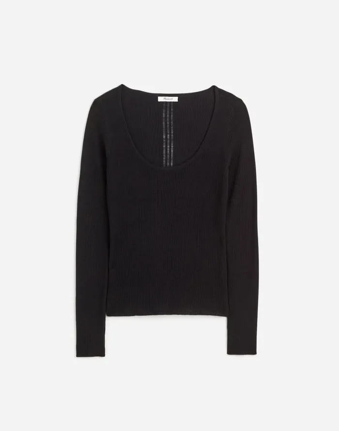 Women Merino WoolSilk Blend Scoopneck Sweater True Black Madewell Sweaters