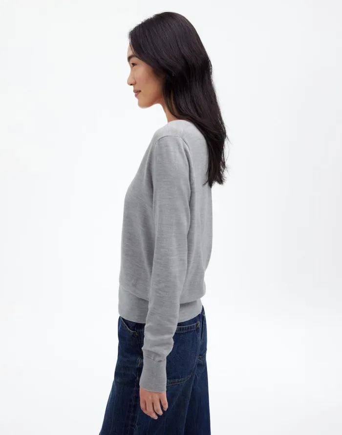 Women Merino WoolSilk Blend VNeck Sweater Hthr Pale Silver Grey Madewell Sweaters