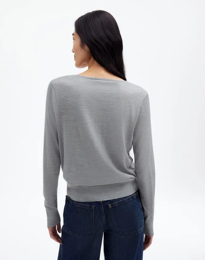 Women Merino WoolSilk Blend VNeck Sweater Hthr Pale Silver Grey Madewell Sweaters