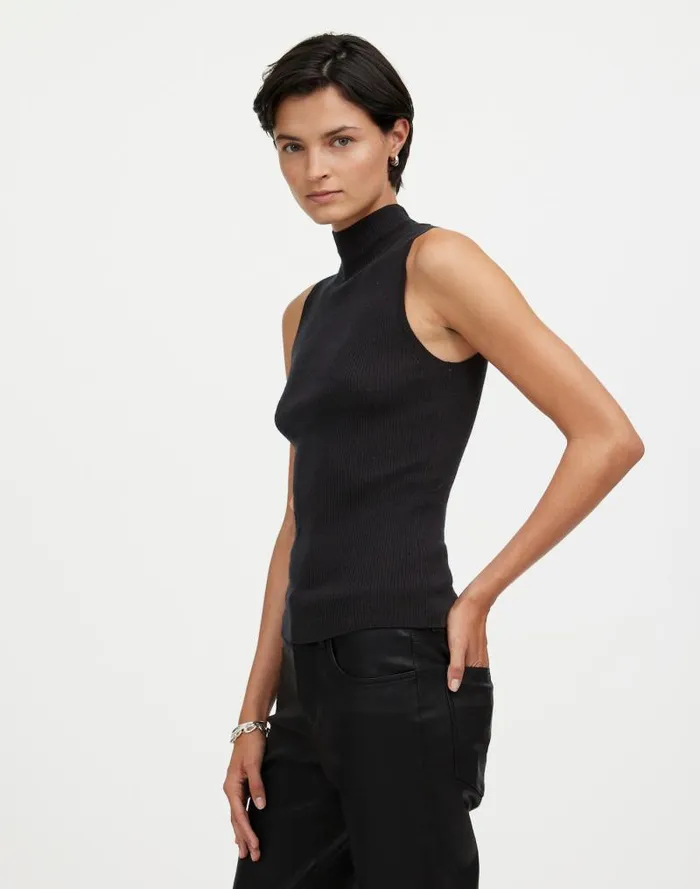 Women Merino WoolSilk Sweater Tank True Black Madewell Sweaters