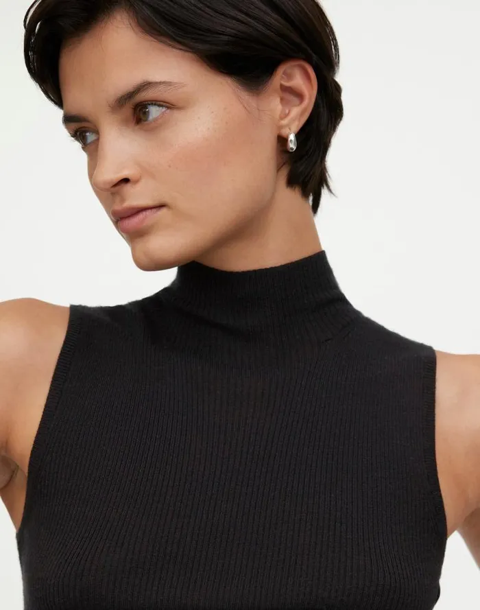 Women Merino WoolSilk Sweater Tank True Black Madewell Sweaters