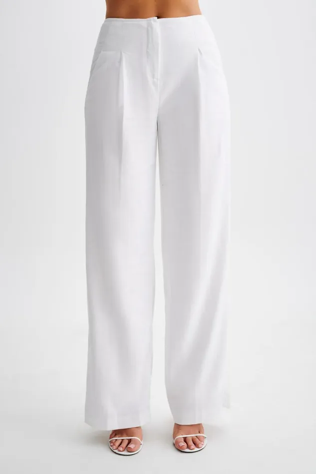Women Meshki Bottoms Adrina Straight Leg Linen Pant 8211 White