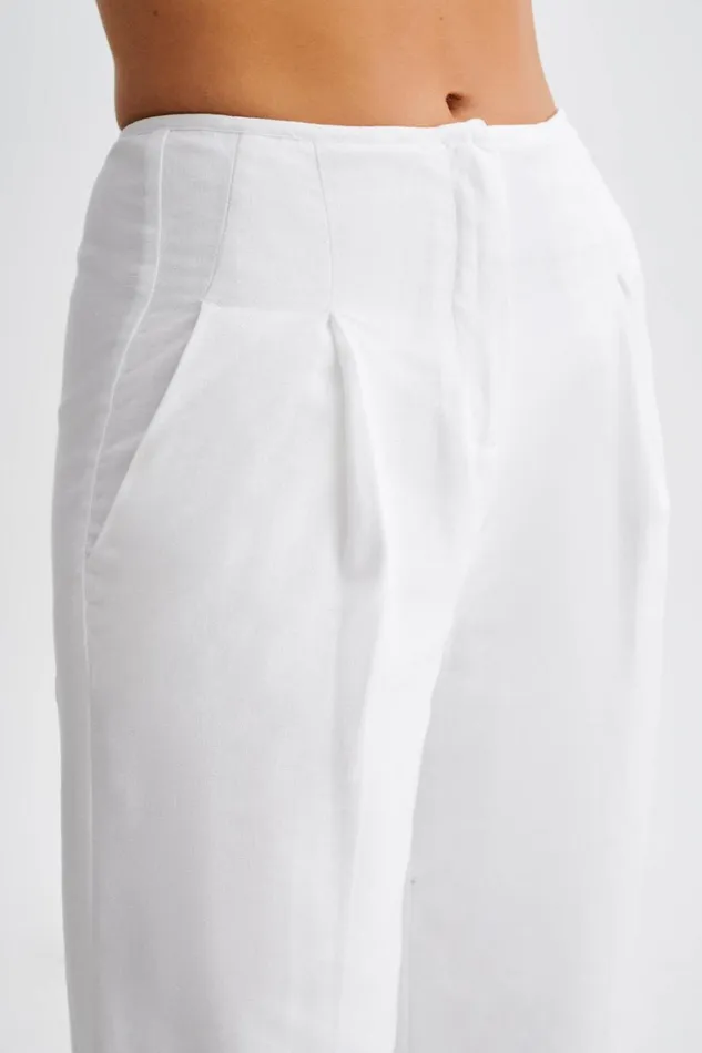 Women Meshki Bottoms Adrina Straight Leg Linen Pant 8211 White