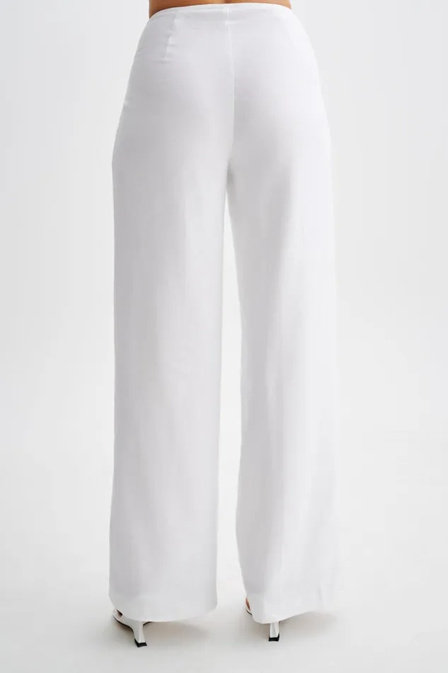 Women Meshki Bottoms Adrina Straight Leg Linen Pant 8211 White