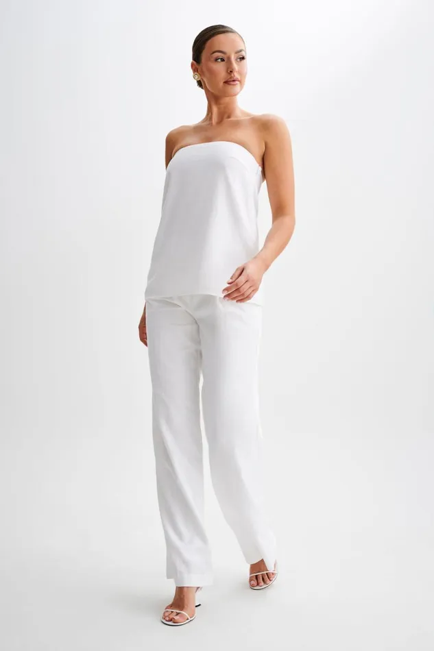 Women Meshki Bottoms Adrina Straight Leg Linen Pant 8211 White