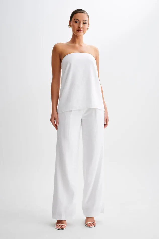 Women Meshki Bottoms Adrina Straight Leg Linen Pant 8211 White
