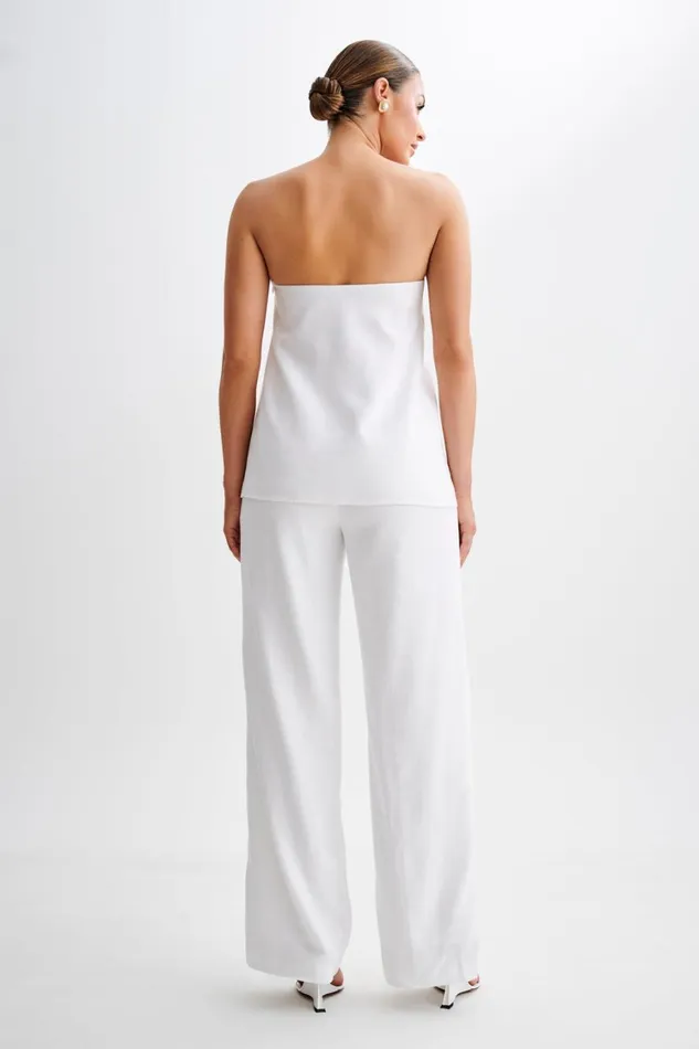Women Meshki Bottoms Adrina Straight Leg Linen Pant 8211 White