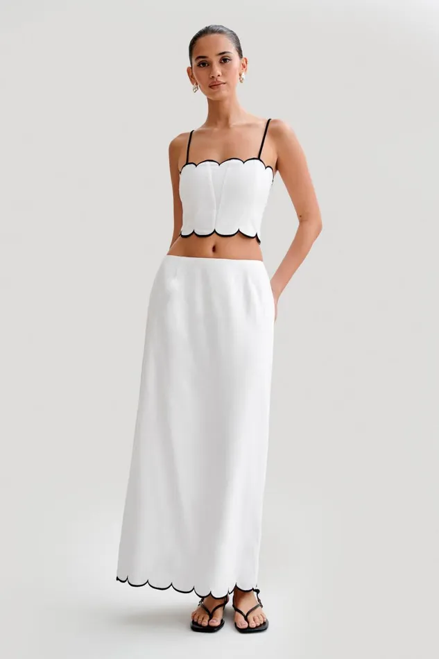 Women Meshki Bottoms Alessio Scalloped Midi Skirt 8211 Ivory