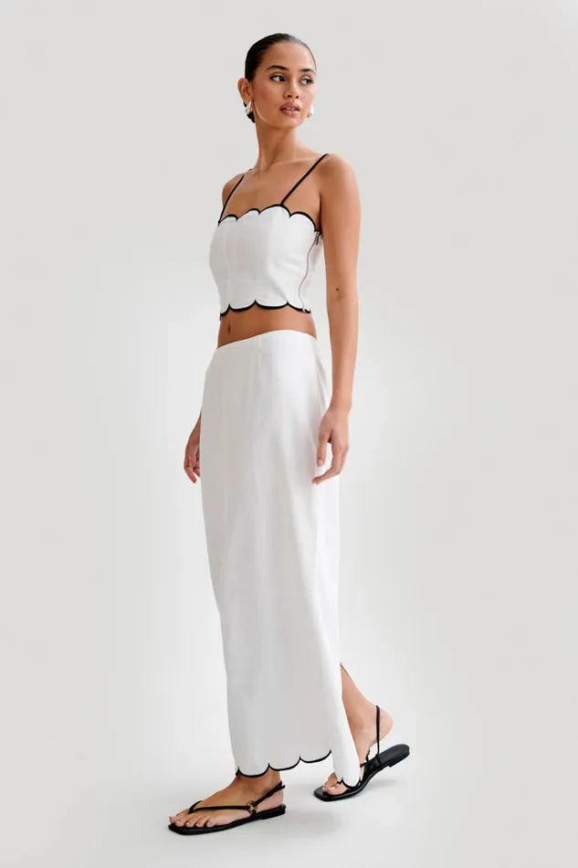 Women Meshki Bottoms Alessio Scalloped Midi Skirt 8211 Ivory