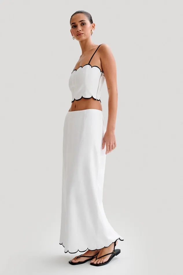 Women Meshki Bottoms Alessio Scalloped Midi Skirt 8211 Ivory