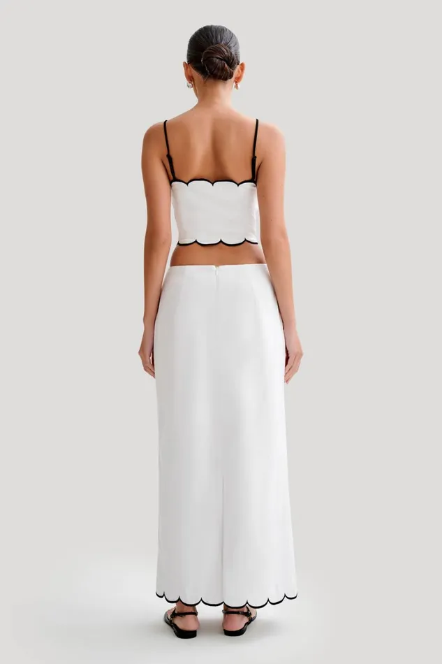 Women Meshki Bottoms Alessio Scalloped Midi Skirt 8211 Ivory
