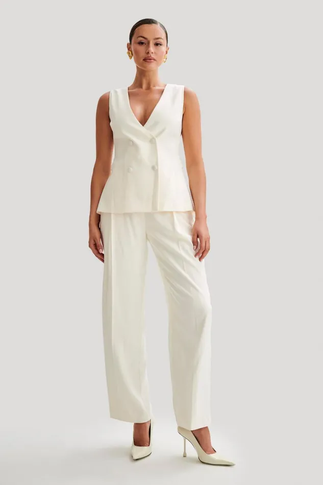 Women Meshki Bottoms Amelie Suiting Straight Leg Pants 8211 Ivory
