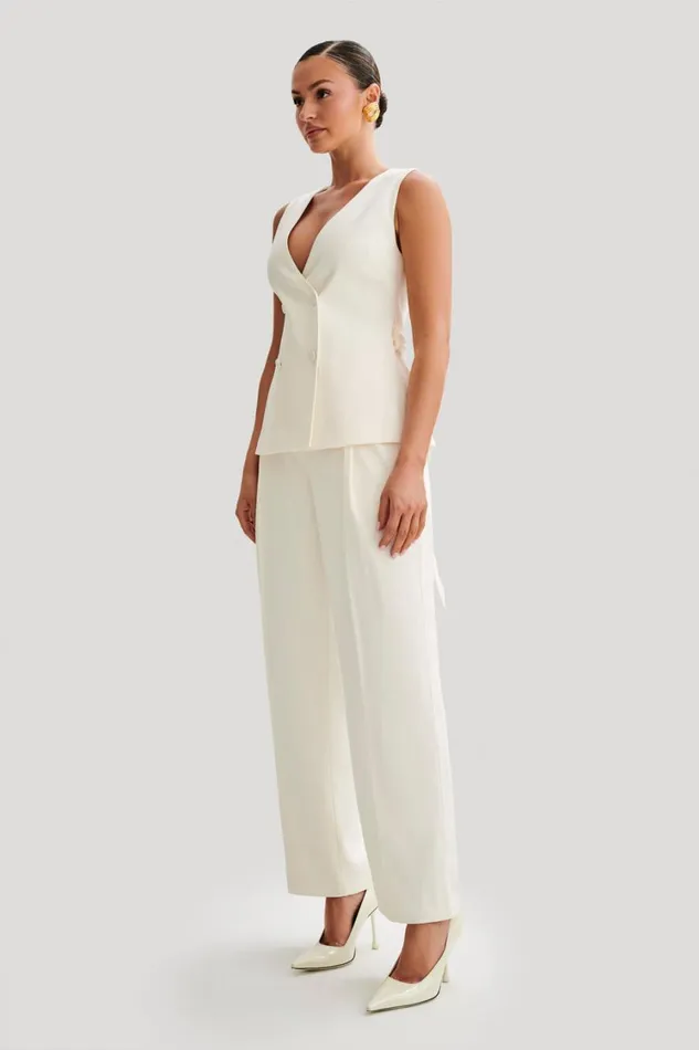 Women Meshki Bottoms Amelie Suiting Straight Leg Pants 8211 Ivory