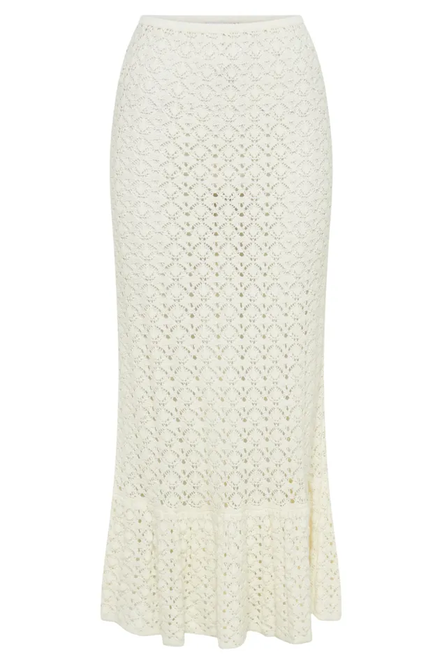 Women Meshki Bottoms Anais Frill Knit Midi Skirt 8211 Ivory