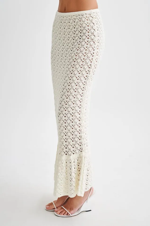 Women Meshki Bottoms Anais Frill Knit Midi Skirt 8211 Ivory