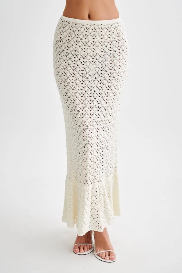 Women Meshki Bottoms Anais Frill Knit Midi Skirt 8211 Ivory