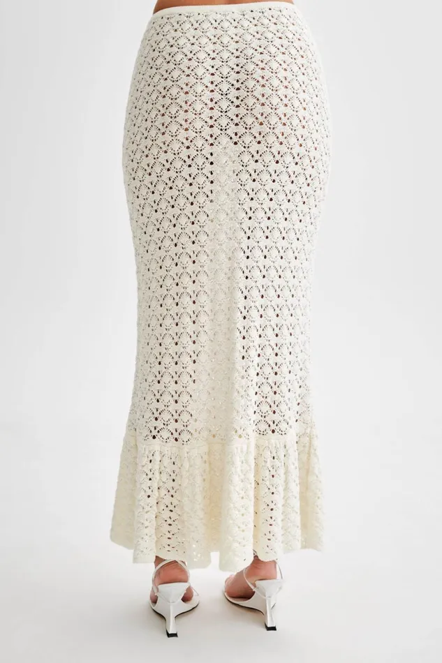 Women Meshki Bottoms Anais Frill Knit Midi Skirt 8211 Ivory