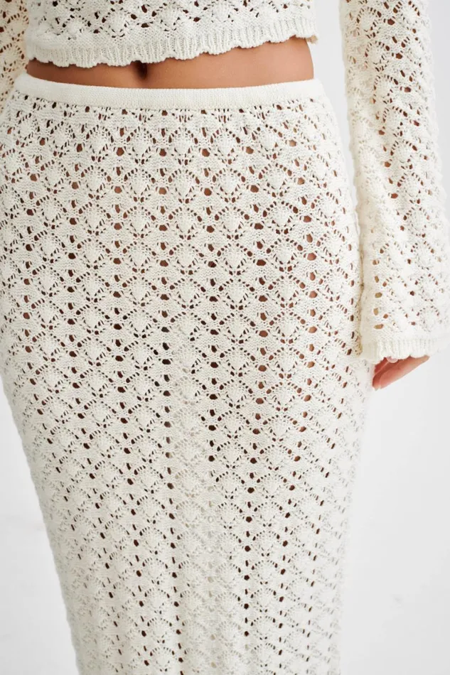 Women Meshki Bottoms Anais Frill Knit Midi Skirt 8211 Ivory