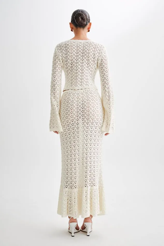 Women Meshki Bottoms Anais Frill Knit Midi Skirt 8211 Ivory