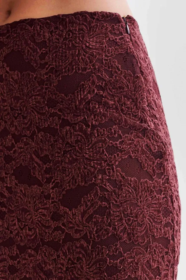 Women Meshki Bottoms Artemis Lace Plisse Maxi Skirt 8211 Plum