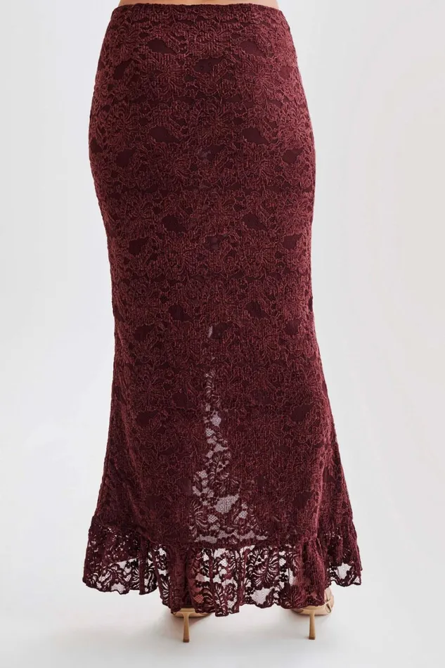 Women Meshki Bottoms Artemis Lace Plisse Maxi Skirt 8211 Plum