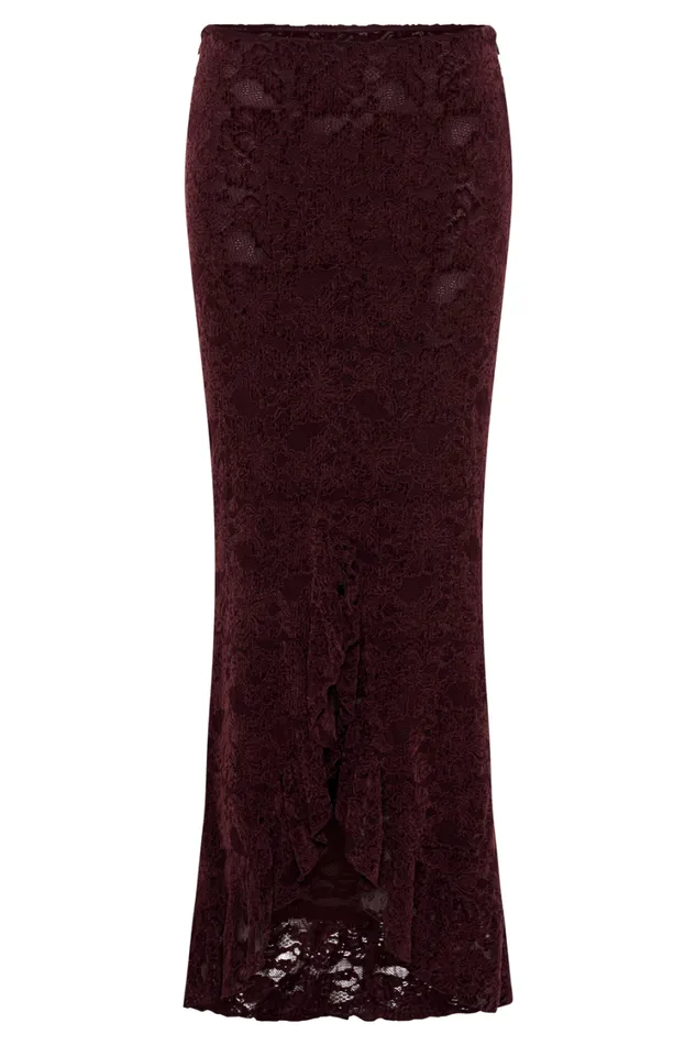 Women Meshki Bottoms Artemis Lace Plisse Maxi Skirt 8211 Plum