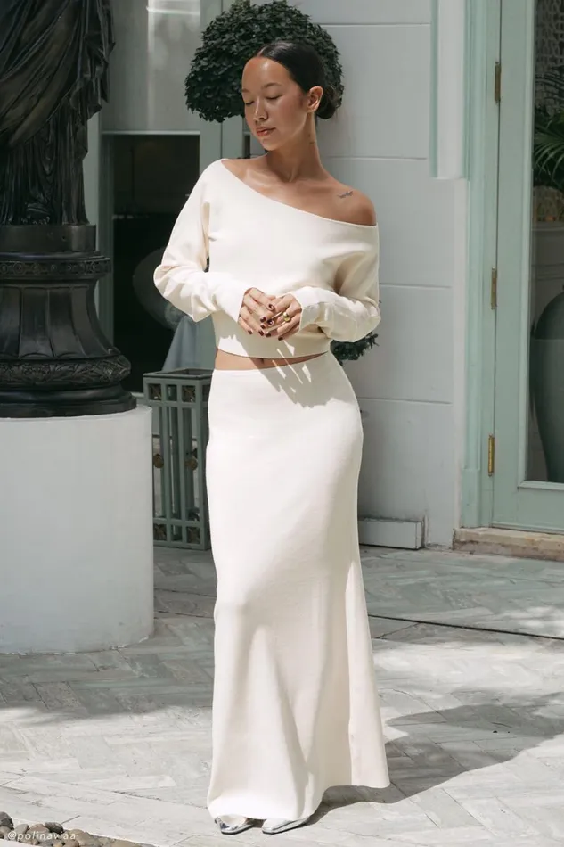Women Meshki Bottoms Avani Mid Rise Knit Maxi Skirt 8211 Ivory